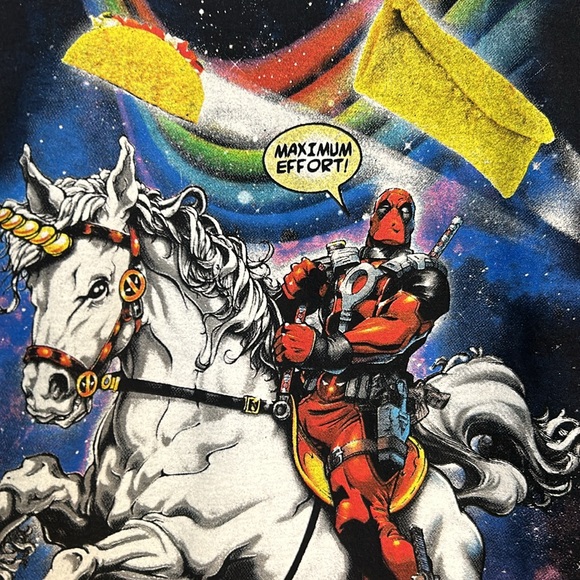 Marvel Deadpool Tshirt with Tacos, Burritos and Unicorns - Picture 3 of 6